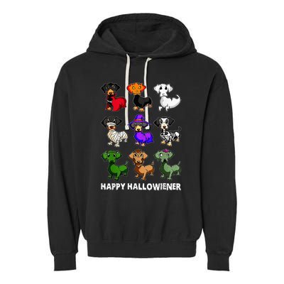 Dachshund Happy Halloweiner Funny Halloween Dogs Lover Garment-Dyed Fleece Hoodie