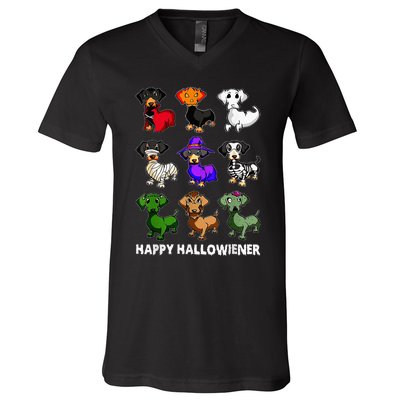 Dachshund Happy Halloweiner Funny Halloween Dogs Lover V-Neck T-Shirt