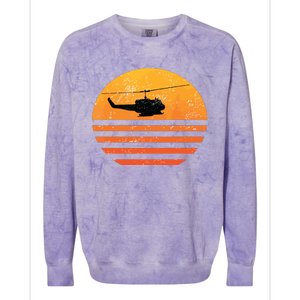 Distressed Huey Helicopter Uh1 Vietnam War Veteran Colorblast Crewneck Sweatshirt