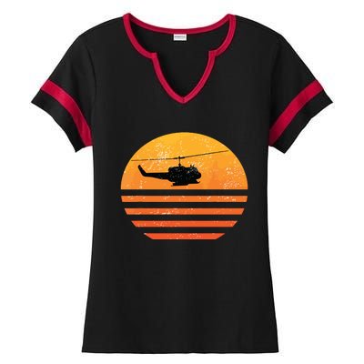 Distressed Huey Helicopter Uh1 Vietnam War Veteran Ladies Halftime Notch Neck Tee