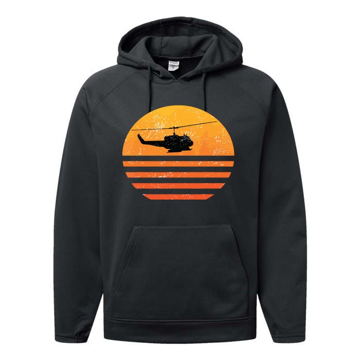 Distressed Huey Helicopter Uh1 Vietnam War Veteran Performance Fleece Hoodie