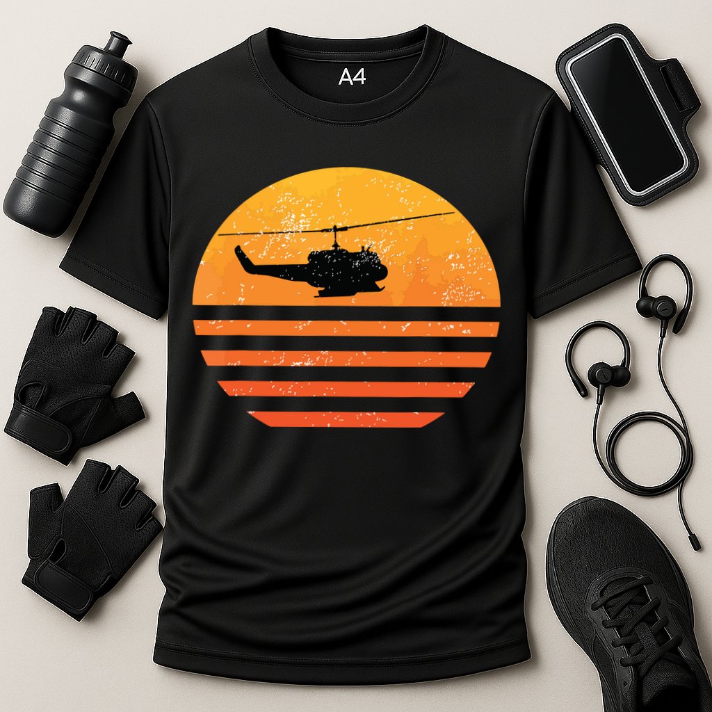 Distressed Huey Helicopter Uh1 Vietnam War Veteran Cooling Performance Crew T-Shirt