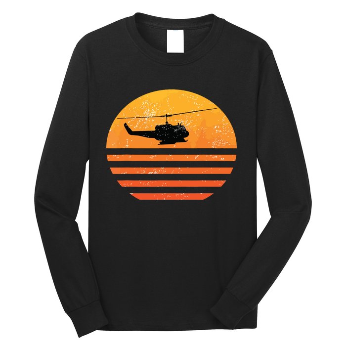 Distressed Huey Helicopter Uh1 Vietnam War Veteran Long Sleeve Shirt