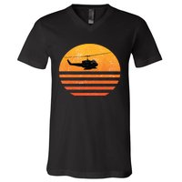 Distressed Huey Helicopter Uh1 Vietnam War Veteran V-Neck T-Shirt