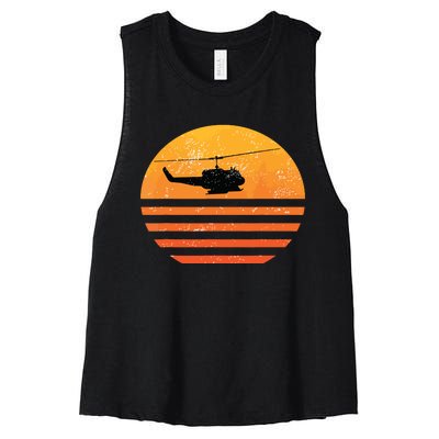 Distressed Huey Helicopter Uh1 Vietnam War Veteran Women's Racerback Cropped Tank