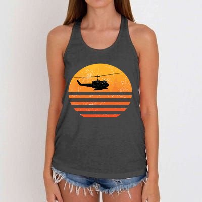 Distressed Huey Helicopter Uh1 Vietnam War Veteran Women's Knotted Racerback Tank