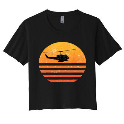 Distressed Huey Helicopter Uh1 Vietnam War Veteran Women's Crop Top Tee