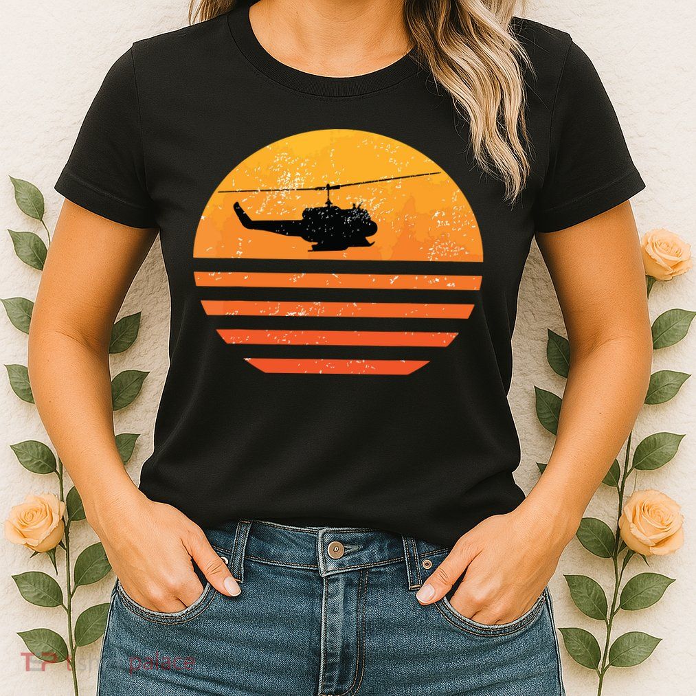 Distressed Huey Helicopter Uh1 Vietnam War Veteran Womens T-Shirt