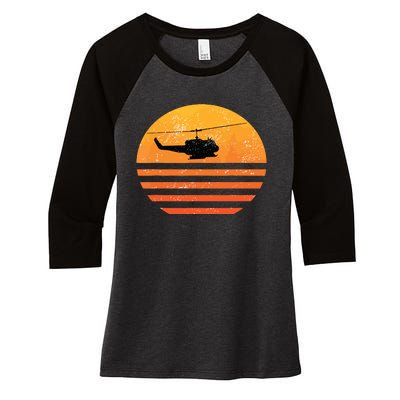 Distressed Huey Helicopter Uh1 Vietnam War Veteran Women's Tri-Blend 3/4-Sleeve Raglan Shirt