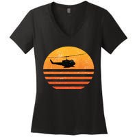 Distressed Huey Helicopter Uh1 Vietnam War Veteran Women's V-Neck T-Shirt