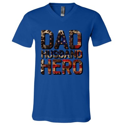 Dad Husband Hero Usa Flag Proud Dad Gift V-Neck T-Shirt