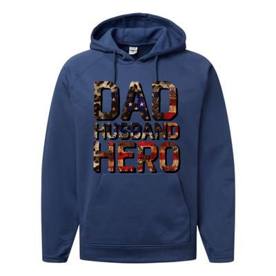 Dad Husband Hero Usa Flag Proud Dad Gift Performance Fleece Hoodie