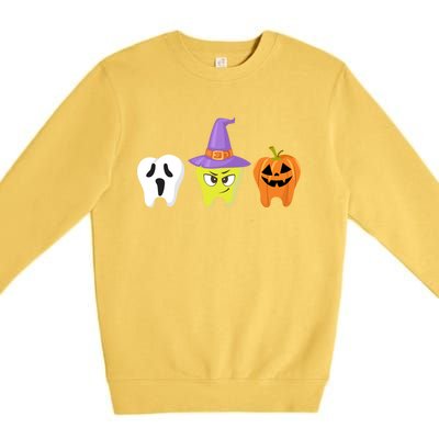 Dental Hygienist Halloween Pumpkin Ghost Witch Tooth Doctor Funny Gift Premium Crewneck Sweatshirt