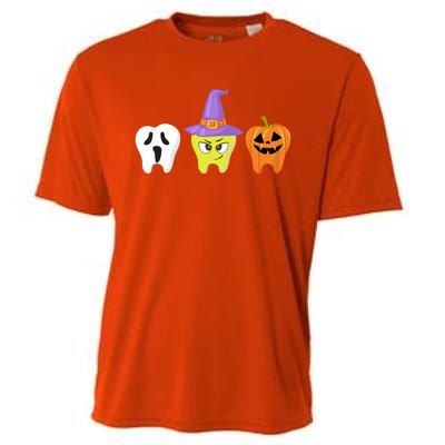 Dental Hygienist Halloween Pumpkin Ghost Witch Tooth Doctor Funny Gift Cooling Performance Crew T-Shirt