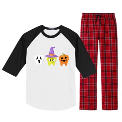 Dental Hygienist Halloween Pumpkin Ghost Witch Tooth Doctor Funny Gift Raglan Sleeve Pajama Set