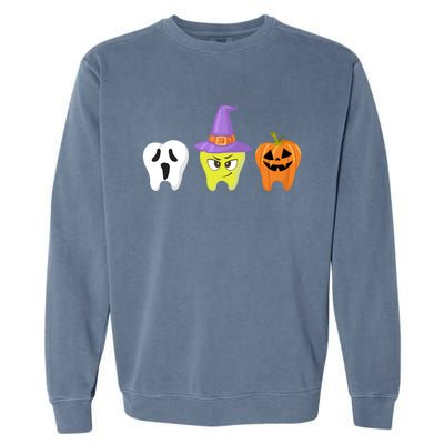 Dental Hygienist Halloween Pumpkin Ghost Witch Tooth Doctor Funny Gift Garment-Dyed Sweatshirt