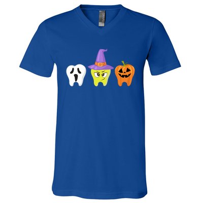 Dental Hygienist Halloween Pumpkin Ghost Witch Tooth Doctor Funny Gift V-Neck T-Shirt