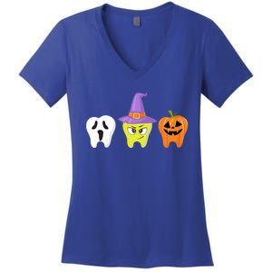 Dental Hygienist Halloween Pumpkin Ghost Witch Tooth Doctor Funny Gift Women's V-Neck T-Shirt