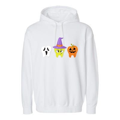 Dental Hygienist Halloween Pumpkin Ghost Witch Tooth Doctor Funny Gift Garment-Dyed Fleece Hoodie