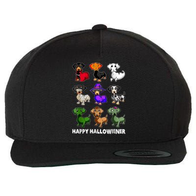 Dachshund Happy Halloweiner Funny Halloween Dogs Lover Wool Snapback Cap