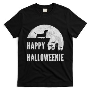 Dachshund Happy Halloweenie Costume Wiener Dog In The Moon T-Shirt