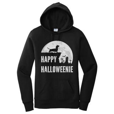 Dachshund Happy Halloweenie Costume Wiener Dog In The Moon Women's Pullover Hoodie