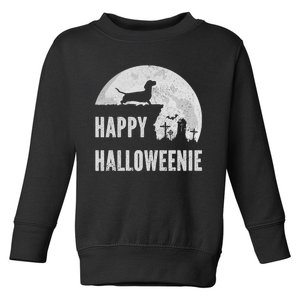 Dachshund Happy Halloweenie Costume Wiener Dog In The Moon Toddler Sweatshirt