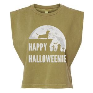 Dachshund Happy Halloweenie Costume Wiener Dog In The Moon Garment-Dyed Women's Muscle Tee