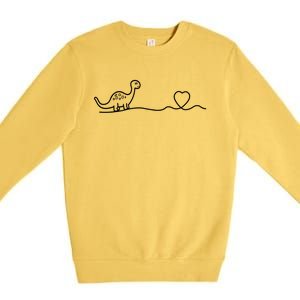 Dinosaur Hearts Heartbeat Cute Gift Line Art Heartlines Dino Heart Gift Premium Crewneck Sweatshirt