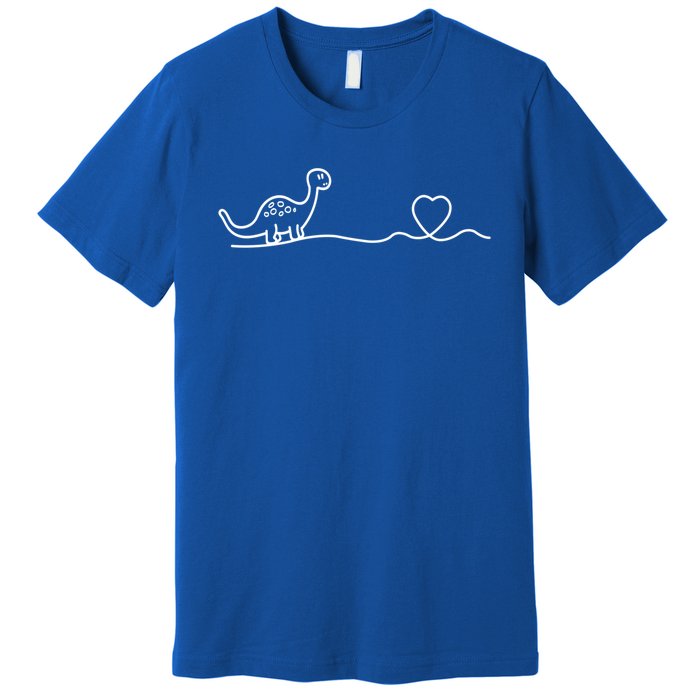 Dinosaur Hearts Heartbeat Cute Gift Line Art Heartlines Dino Heart Gift Premium T-Shirt