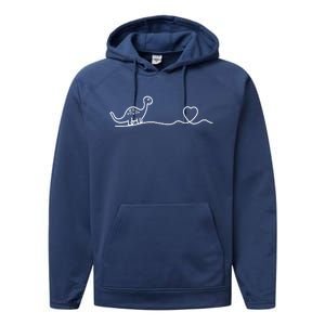 Dinosaur Hearts Heartbeat Cute Gift Line Art Heartlines Dino Heart Gift Performance Fleece Hoodie