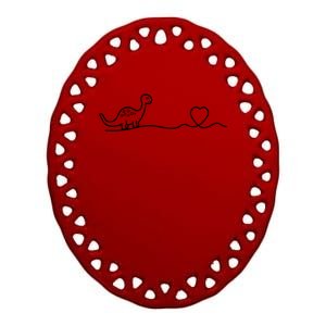 Dinosaur Hearts Heartbeat Cute Gift Line Art Heartlines Dino Heart Gift Ceramic Oval Ornament