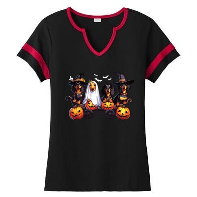 Dachshund Happy Halloweiner Funny Halloween Dogs Lover Ladies Halftime Notch Neck Tee