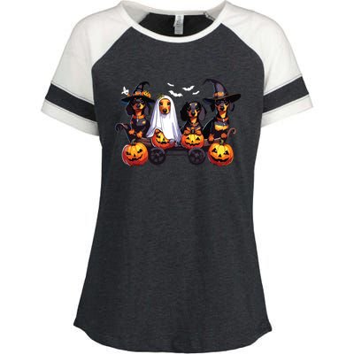 Dachshund Happy Halloweiner Funny Halloween Dogs Lover Enza Ladies Jersey Colorblock Tee