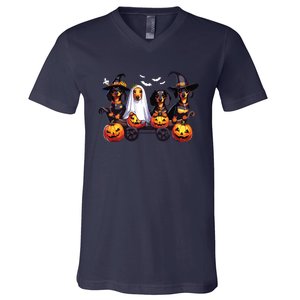 Dachshund Happy Halloweiner Funny Halloween Dogs Lover V-Neck T-Shirt