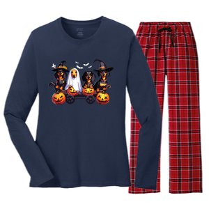 Dachshund Happy Halloweiner Funny Halloween Dogs Lover Women's Long Sleeve Flannel Pajama Set 