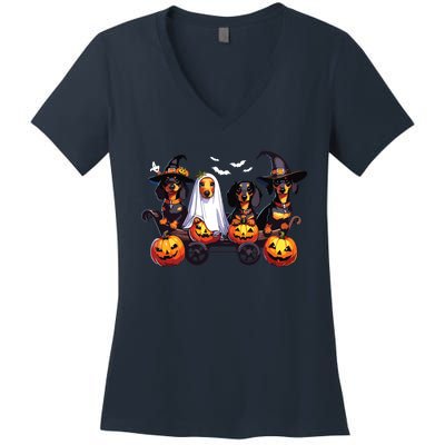 Dachshund Happy Halloweiner Funny Halloween Dogs Lover Women's V-Neck T-Shirt