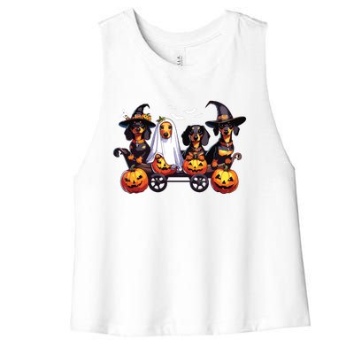 Dachshund Happy Halloweiner Funny Halloween Dogs Lover Women's Racerback Cropped Tank