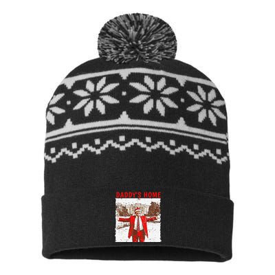 DaddyS Home ILl Be Home For Christmas Fun Trump 2024 Xmas USA-Made Snowflake Beanie