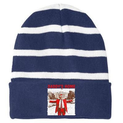 DaddyS Home ILl Be Home For Christmas Fun Trump 2024 Xmas Striped Beanie with Solid Band