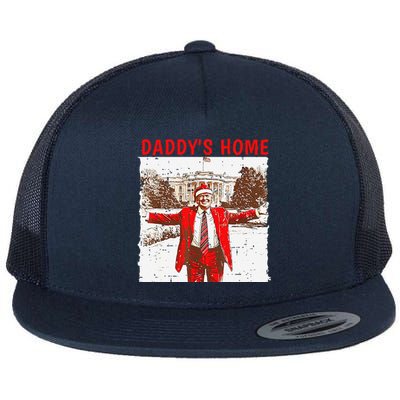 DaddyS Home ILl Be Home For Christmas Fun Trump 2024 Xmas Flat Bill Trucker Hat