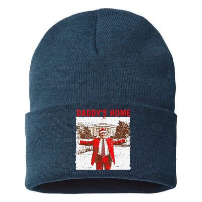 DaddyS Home ILl Be Home For Christmas Fun Trump 2024 Xmas Sustainable Knit Beanie