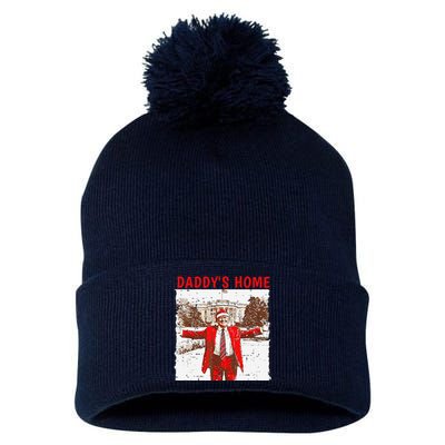 DaddyS Home ILl Be Home For Christmas Fun Trump 2024 Xmas Pom Pom 12in Knit Beanie