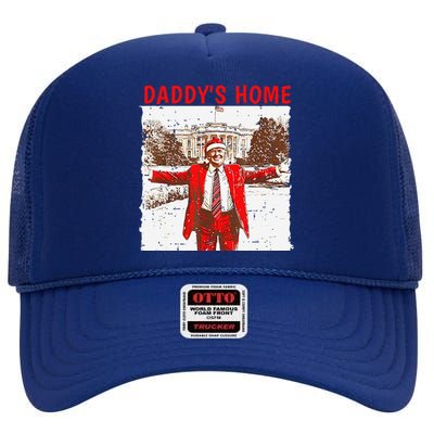 DaddyS Home ILl Be Home For Christmas Fun Trump 2024 Xmas High Crown Mesh Back Trucker Hat