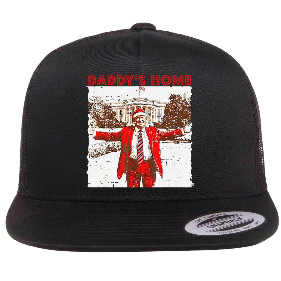 DaddyS Home ILl Be Home For Christmas Fun Trump 2024 Xmas Flat Bill Trucker Hat