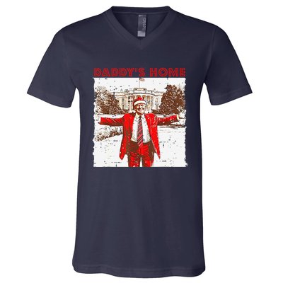 DaddyS Home ILl Be Home For Christmas Fun Trump 2024 Xmas V-Neck T-Shirt