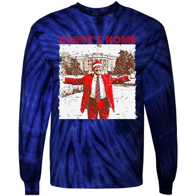 DaddyS Home ILl Be Home For Christmas Fun Trump 2024 Xmas Tie-Dye Long Sleeve Shirt