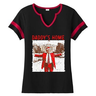 DaddyS Home ILl Be Home For Christmas Fun Trump 2024 Xmas Ladies Halftime Notch Neck Tee