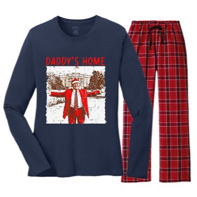 DaddyS Home ILl Be Home For Christmas Fun Trump 2024 Xmas Women's Long Sleeve Flannel Pajama Set 