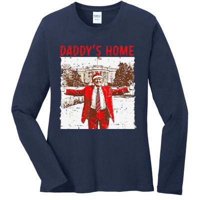 DaddyS Home ILl Be Home For Christmas Fun Trump 2024 Xmas Ladies Long Sleeve Shirt